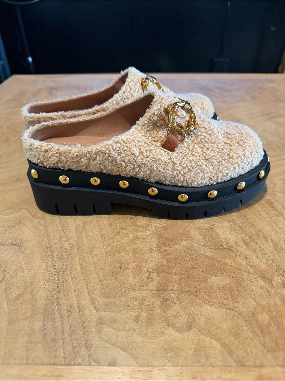 Circus - Sam Edelman Annie Shearling Studded Lug Sole Mules Size 6 - Picture 3 of 7
